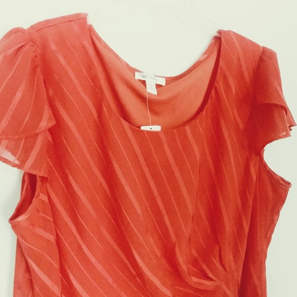 DRESSBARN Coral Chiffon Style Blouse Cap Sleeve Lined Ruffled Holiday Party Wear - Picture 4 of 7